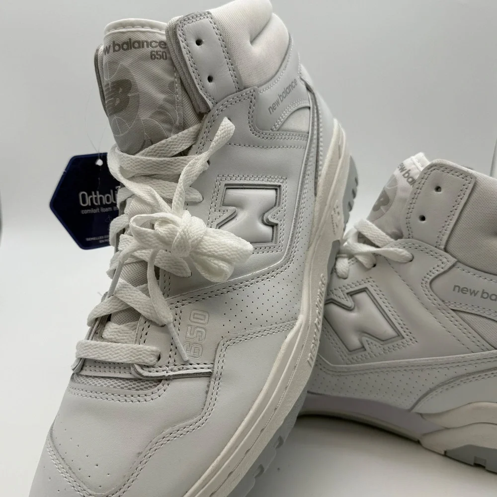 New Balance 650R high top sneakers triple white Leather BB650RWW Mens 13 NEW